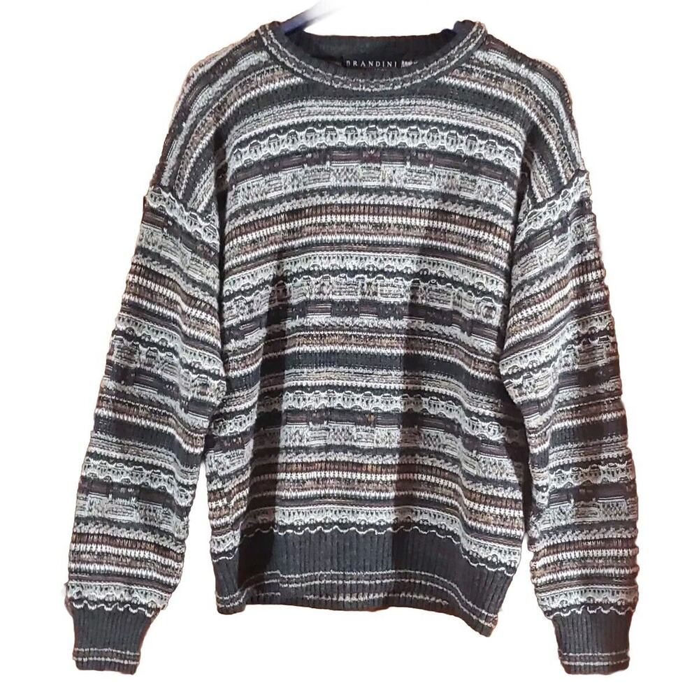 Brandini Le Collezioni Med Wool Blend Striped Cosby Biggie Sweater Italy